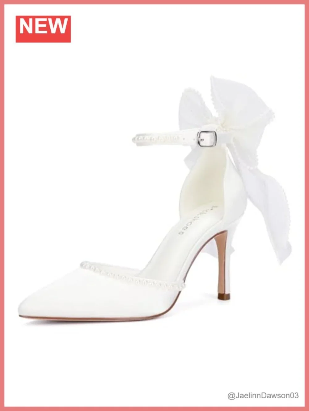 Women's Pearl Satin Heels Ankle Strap Bridal Pumps Pointed Toe Low Heel